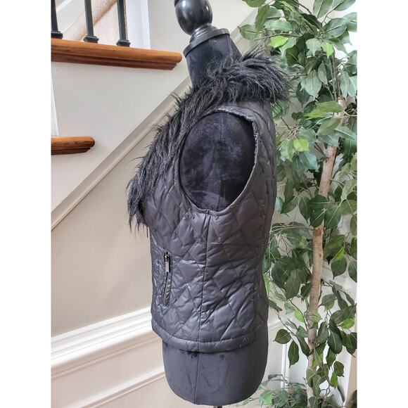 Cache Womens Black Fur 100% Nylon Sleeveless Full Zipper Casual Vest Size Small - Picture 6 of 12